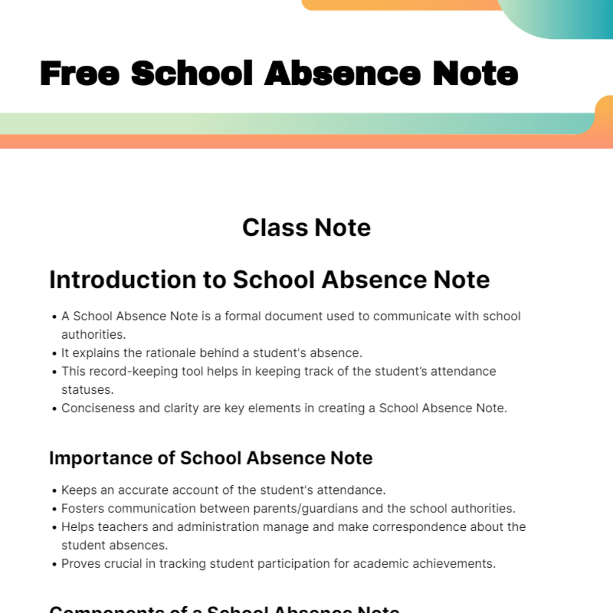 Free School Absence Note Template