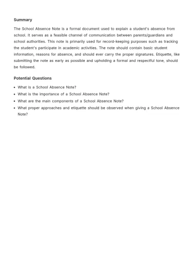 Free School Absence Note Template to Edit Online