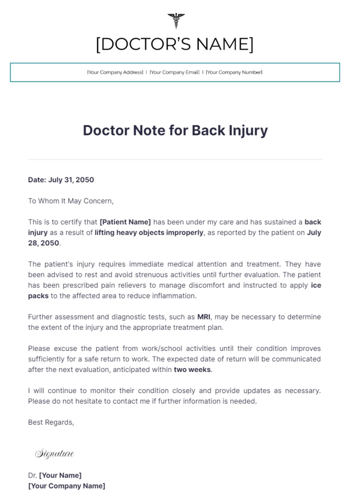 Doctor Note For Back Injury Template - Edit Online & Download