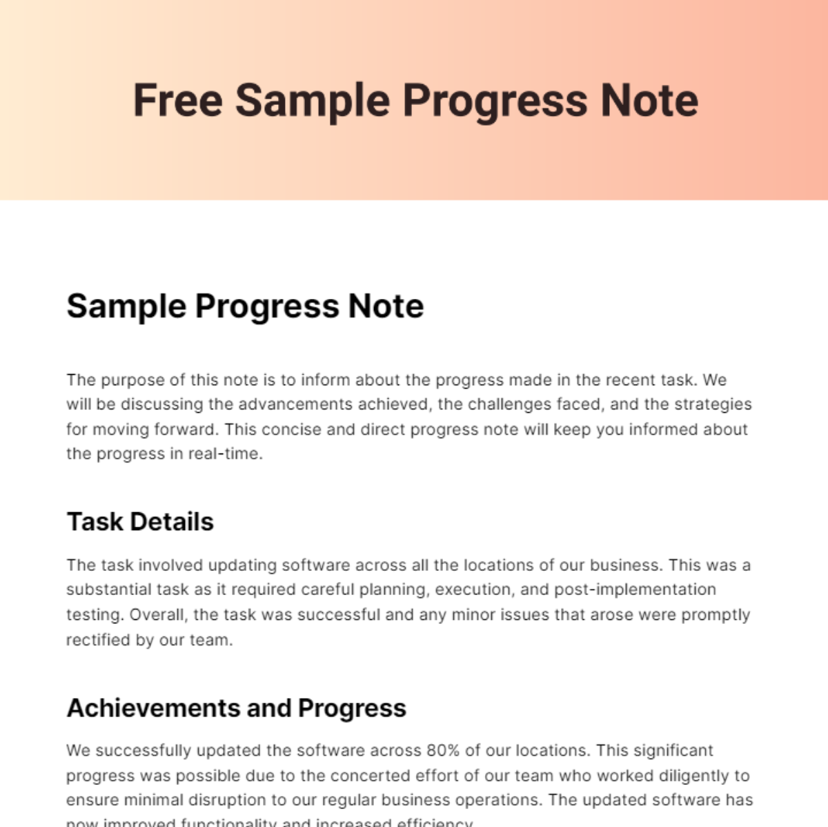 Free Sample Progress Note Template