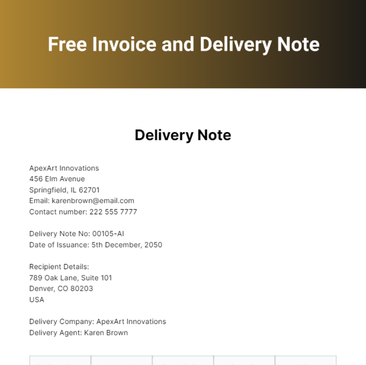 Invoice and Delivery Note Template
