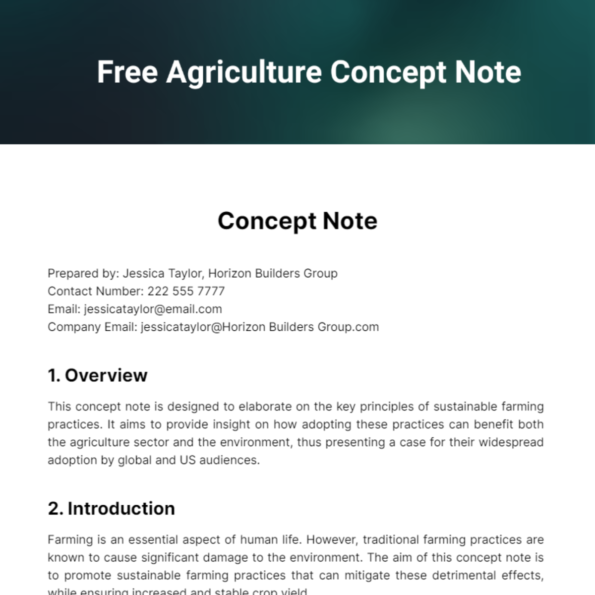 Agriculture Concept Note Template