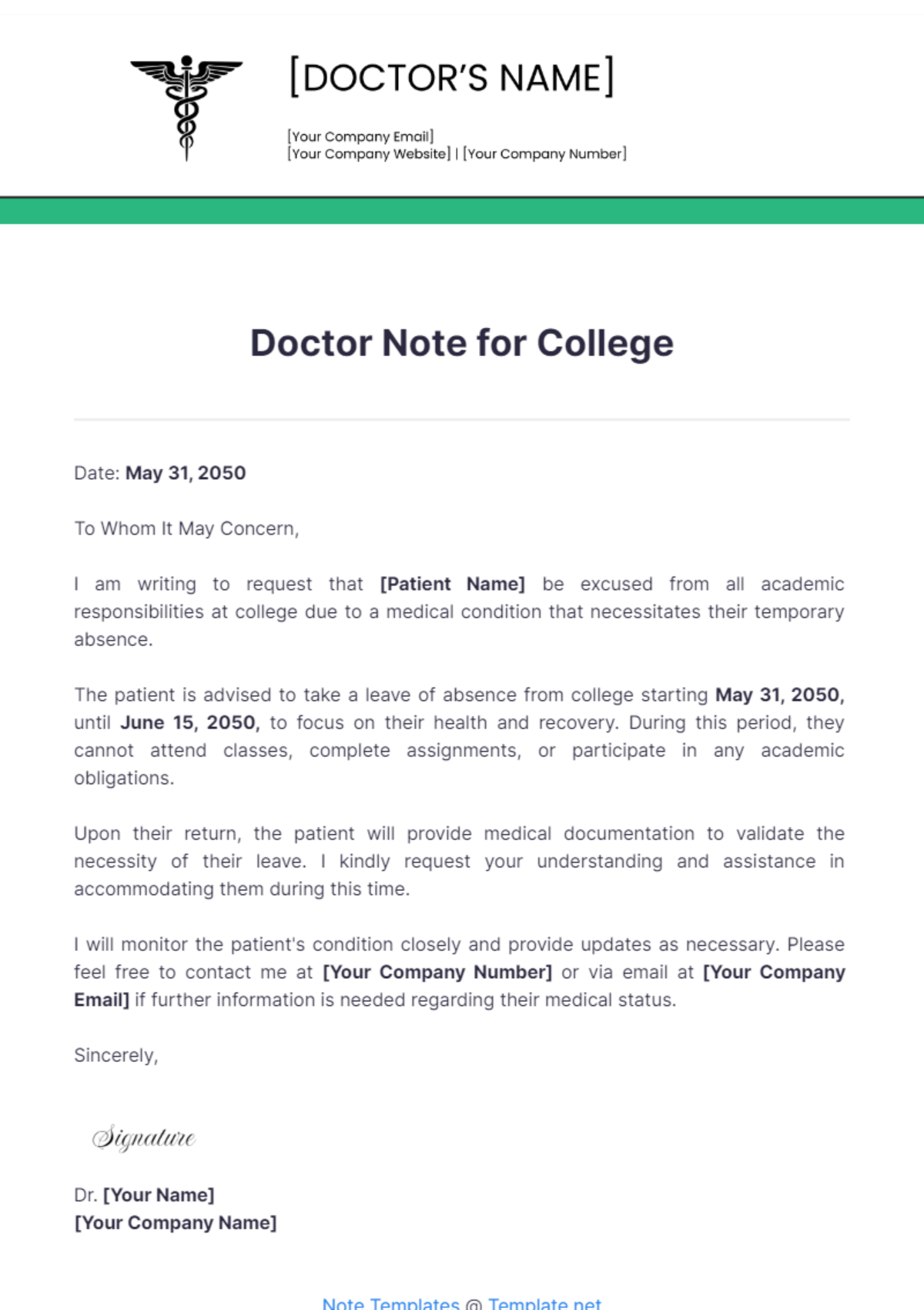 Doctor Note For College Template - Edit Online & Download