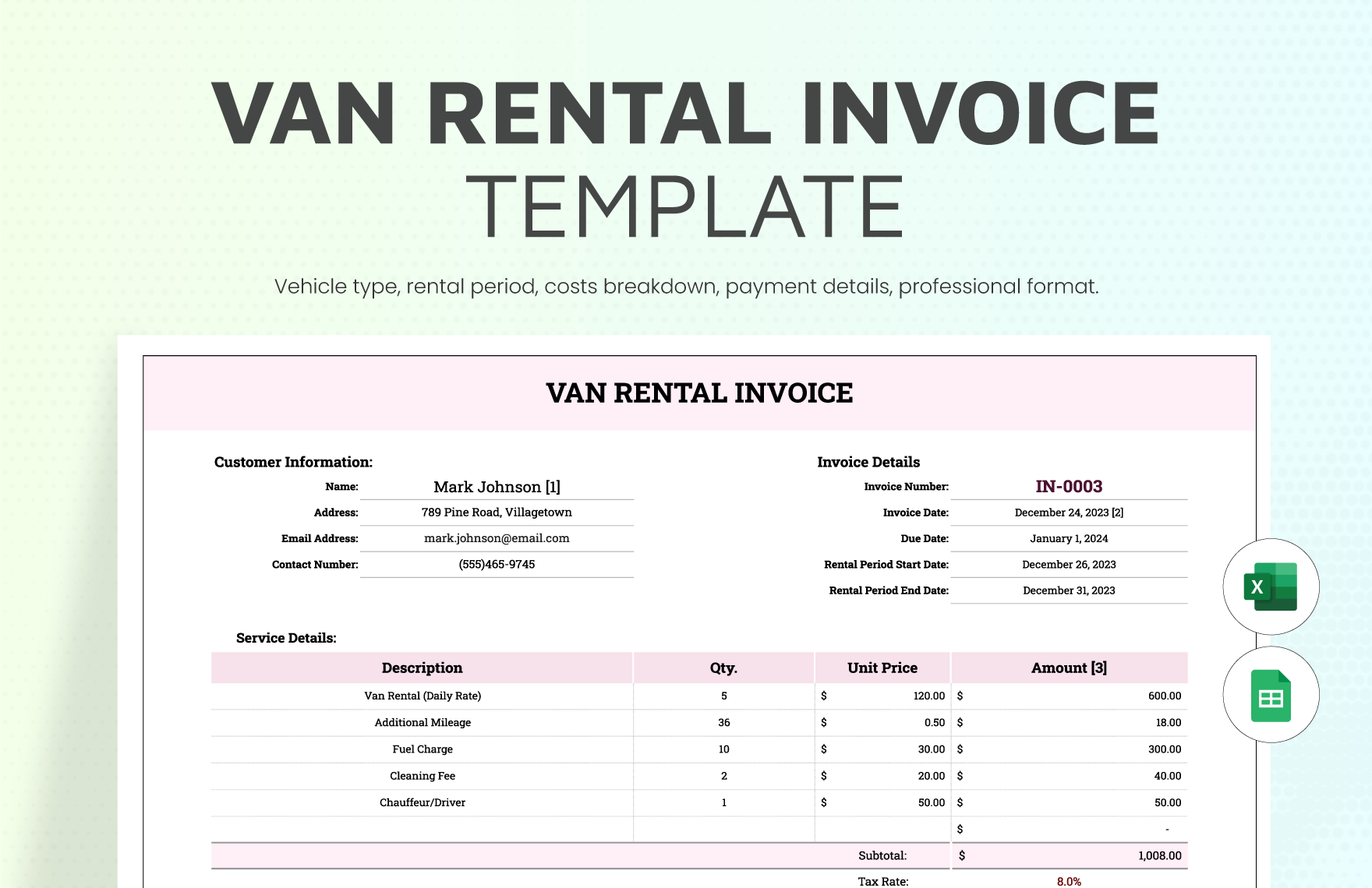 Van Rental Invoice Template