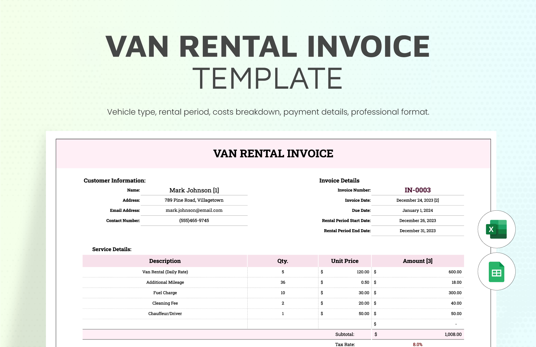 Van Rental Invoice Template