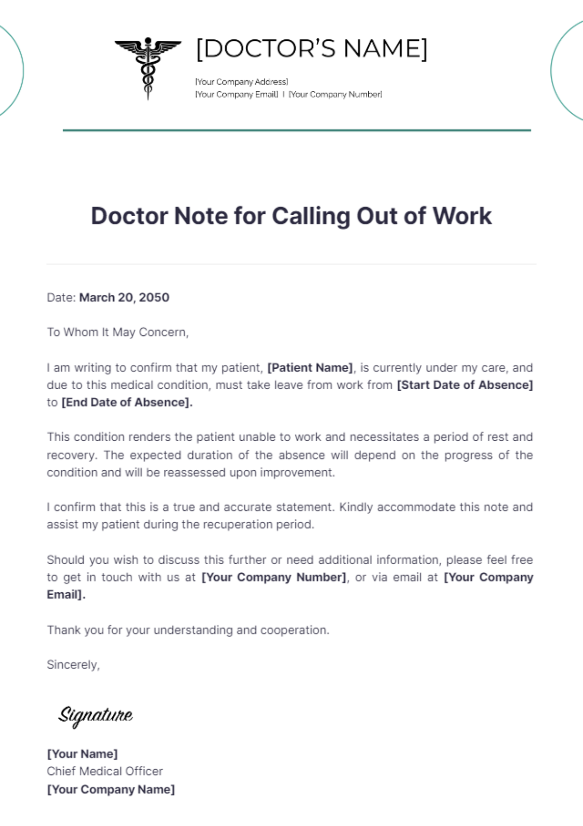 Doctor Note For Calling Out Of Work Template - Edit Online & Download