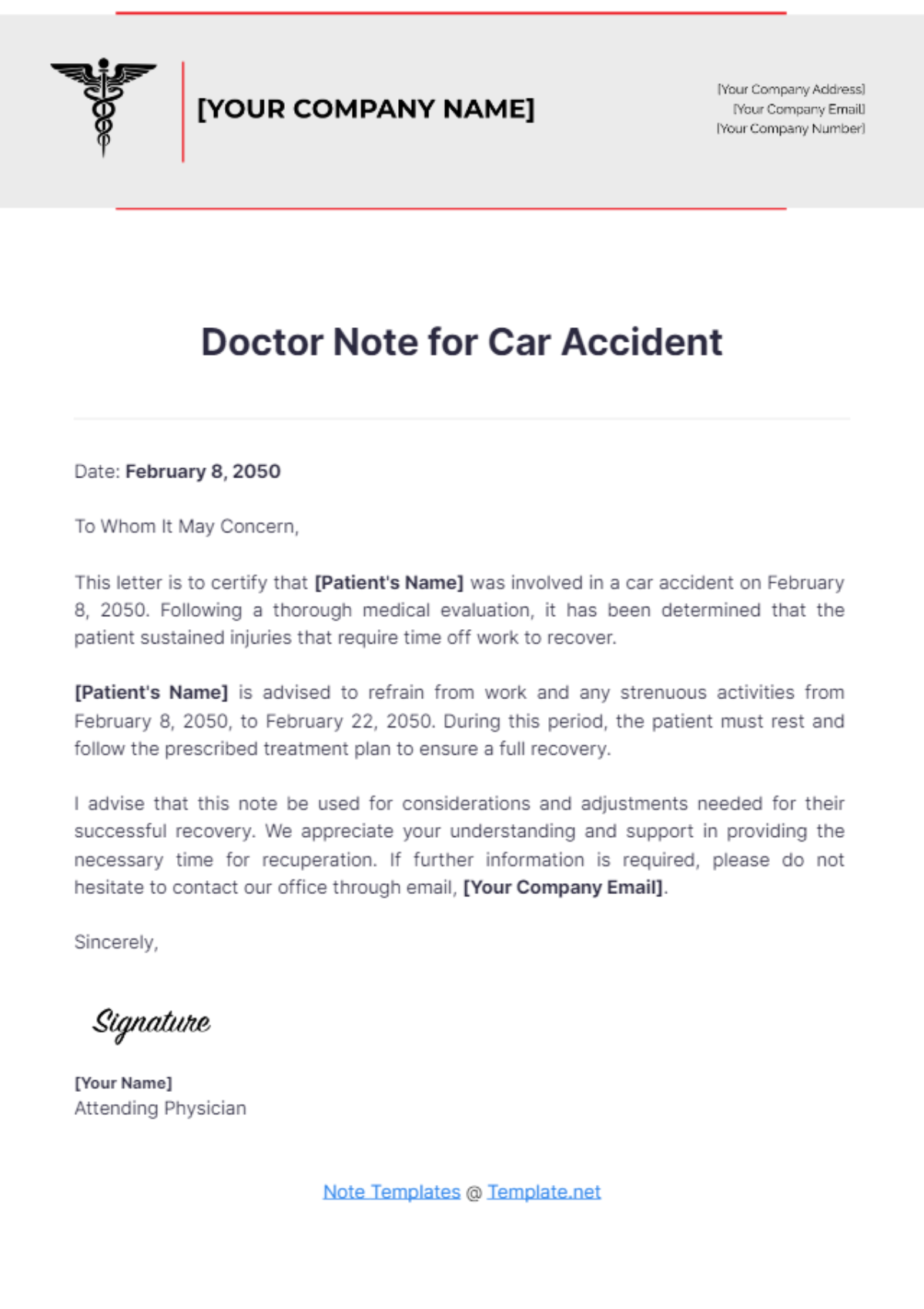 Doctor Note For Car Accident Template - Edit Online & Download