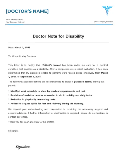 Free Doctor Note For Disability Template to Edit Online