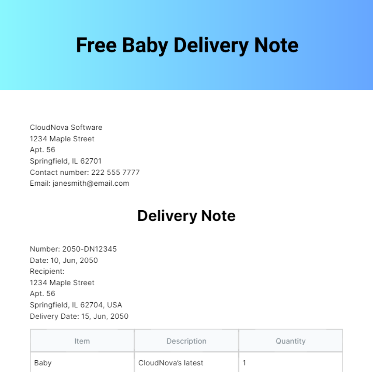 Baby Delivery Note Template