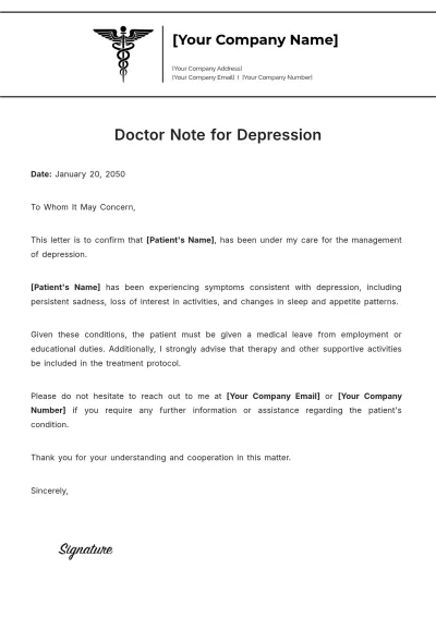 Free Doctor Note For Depression Template to Edit Online