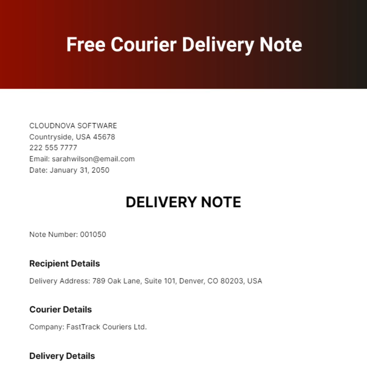 Free Courier Delivery Note Template
