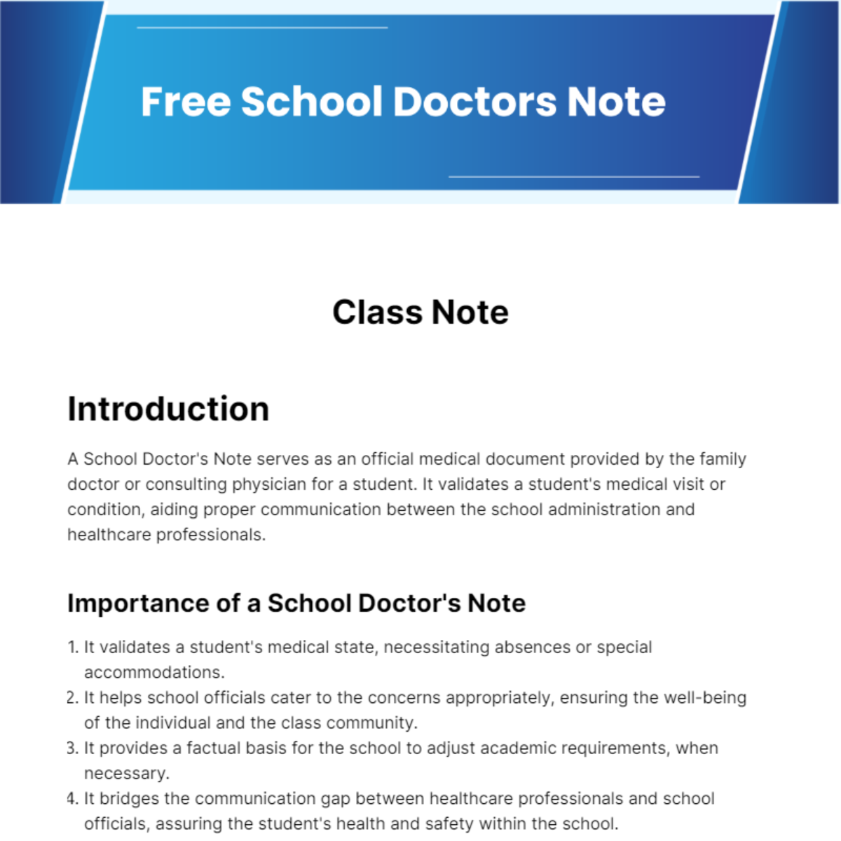 School Doctors Note Template