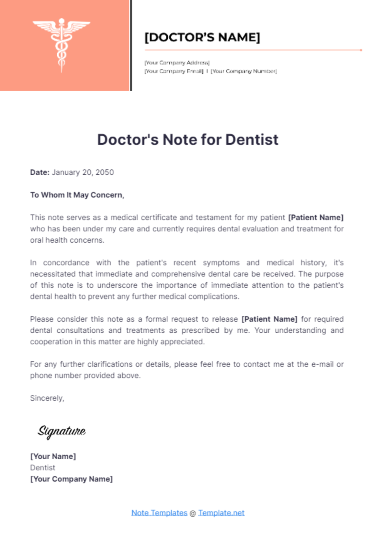 Free Doctor's Note For Dentist Template to Edit Online