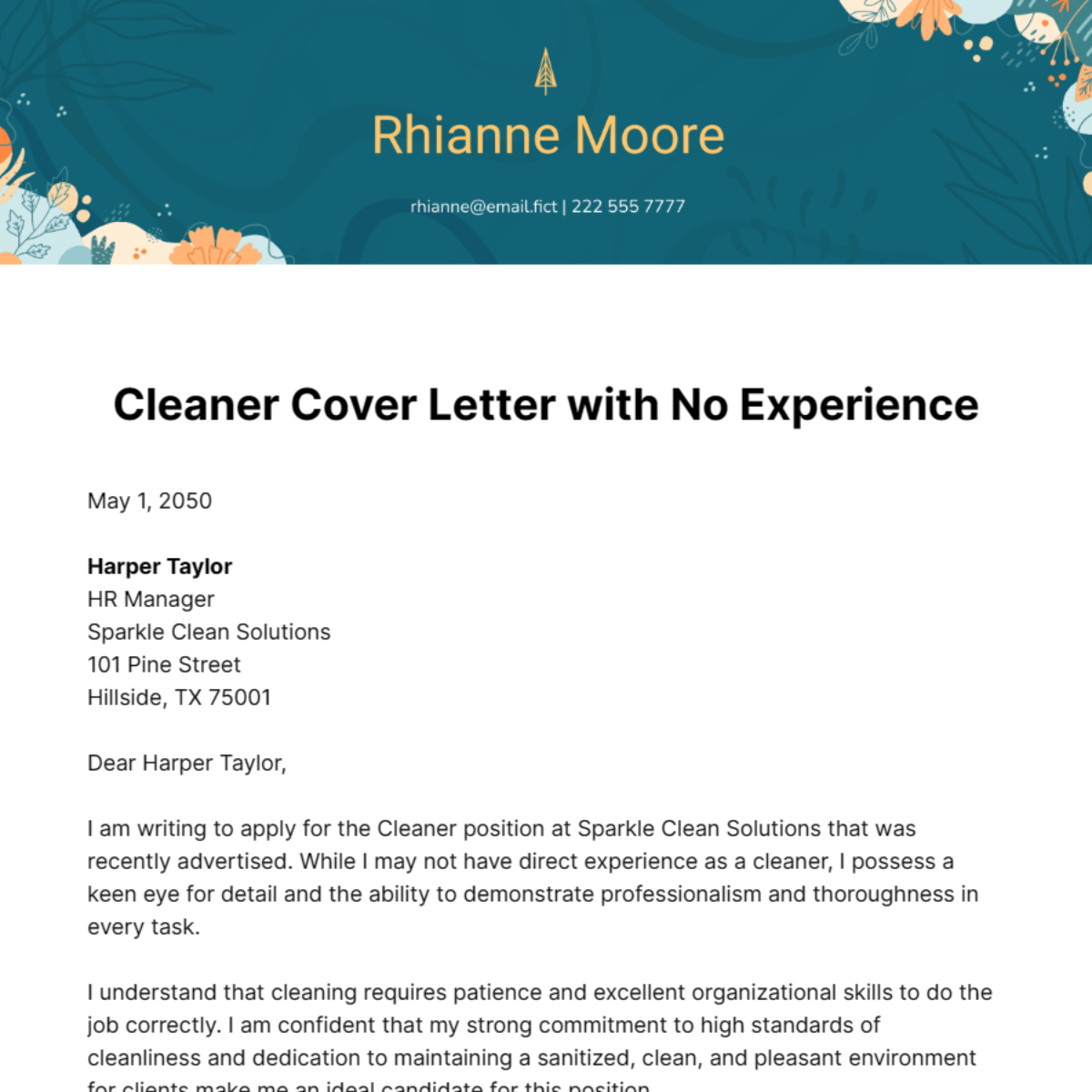 Cleaner Cover Letter with No Experience Template