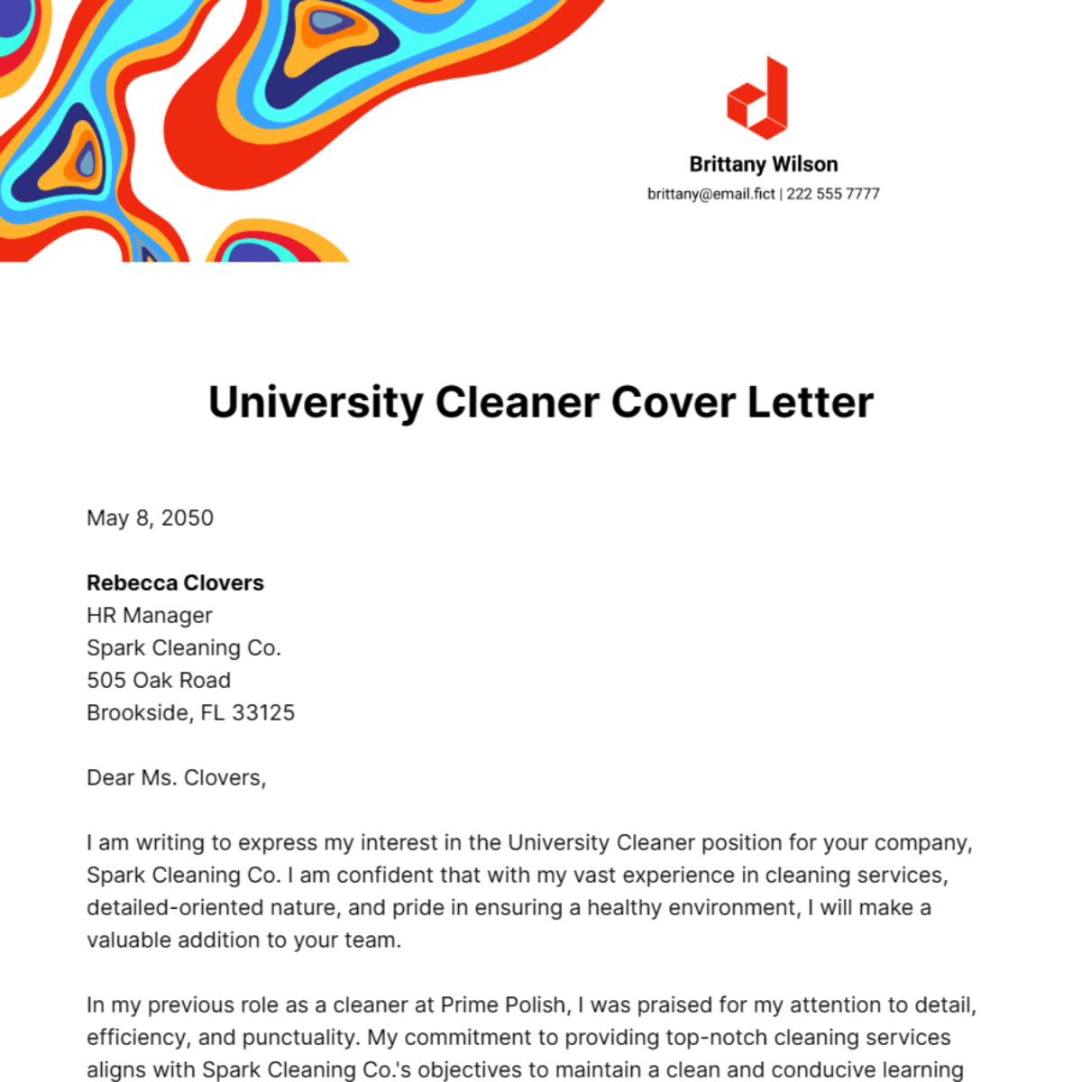 University Cleaner Cover Letter Template