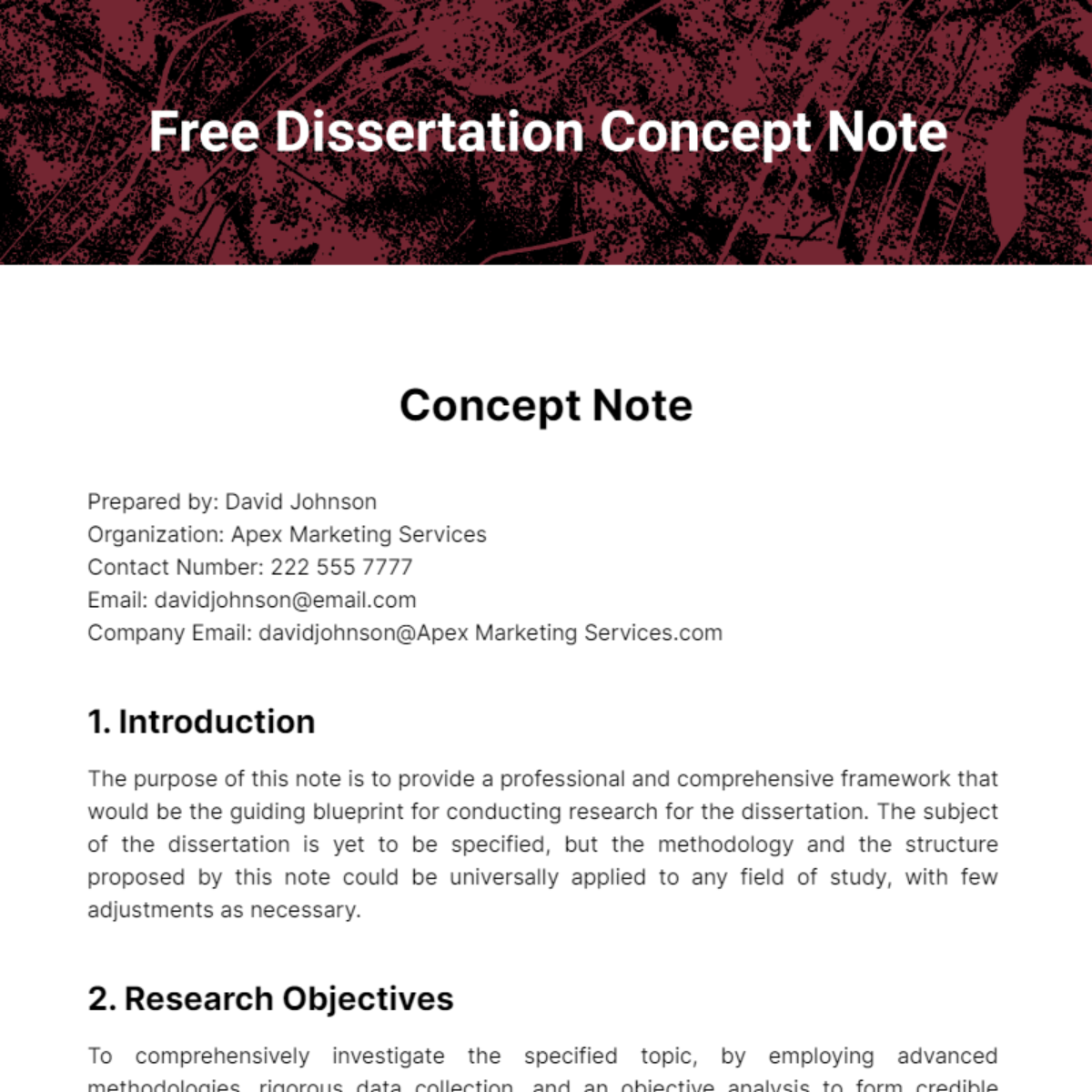 Free Dissertation Concept Note Template