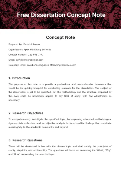Free Dissertation Concept Note Template to Edit Online