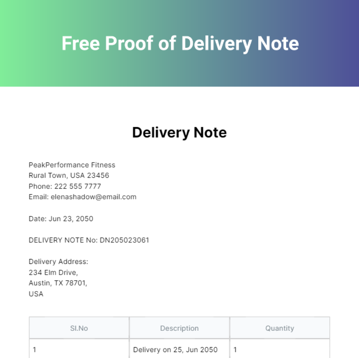 Proof of Delivery Note Template