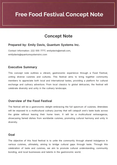 Free Food Festival Concept Note Template to Edit Online