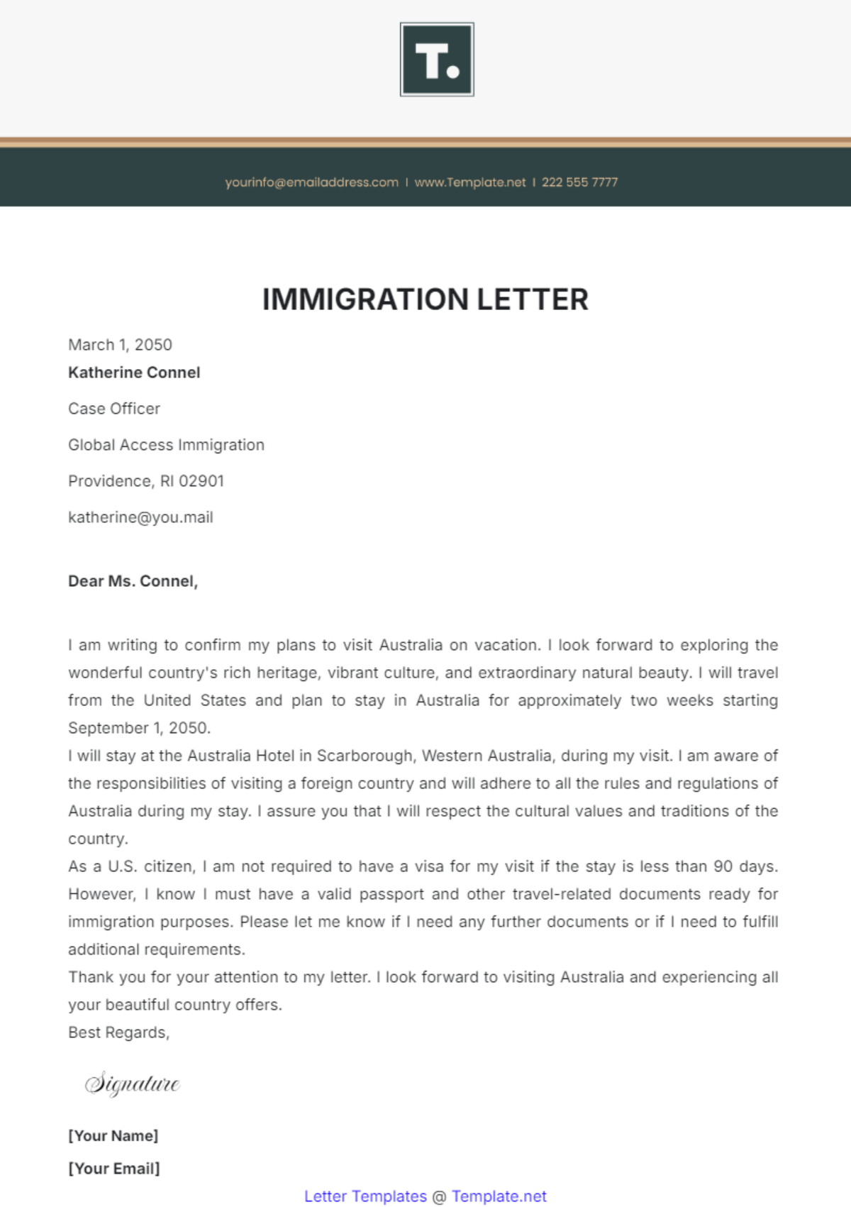 Free Immigration Letter Template