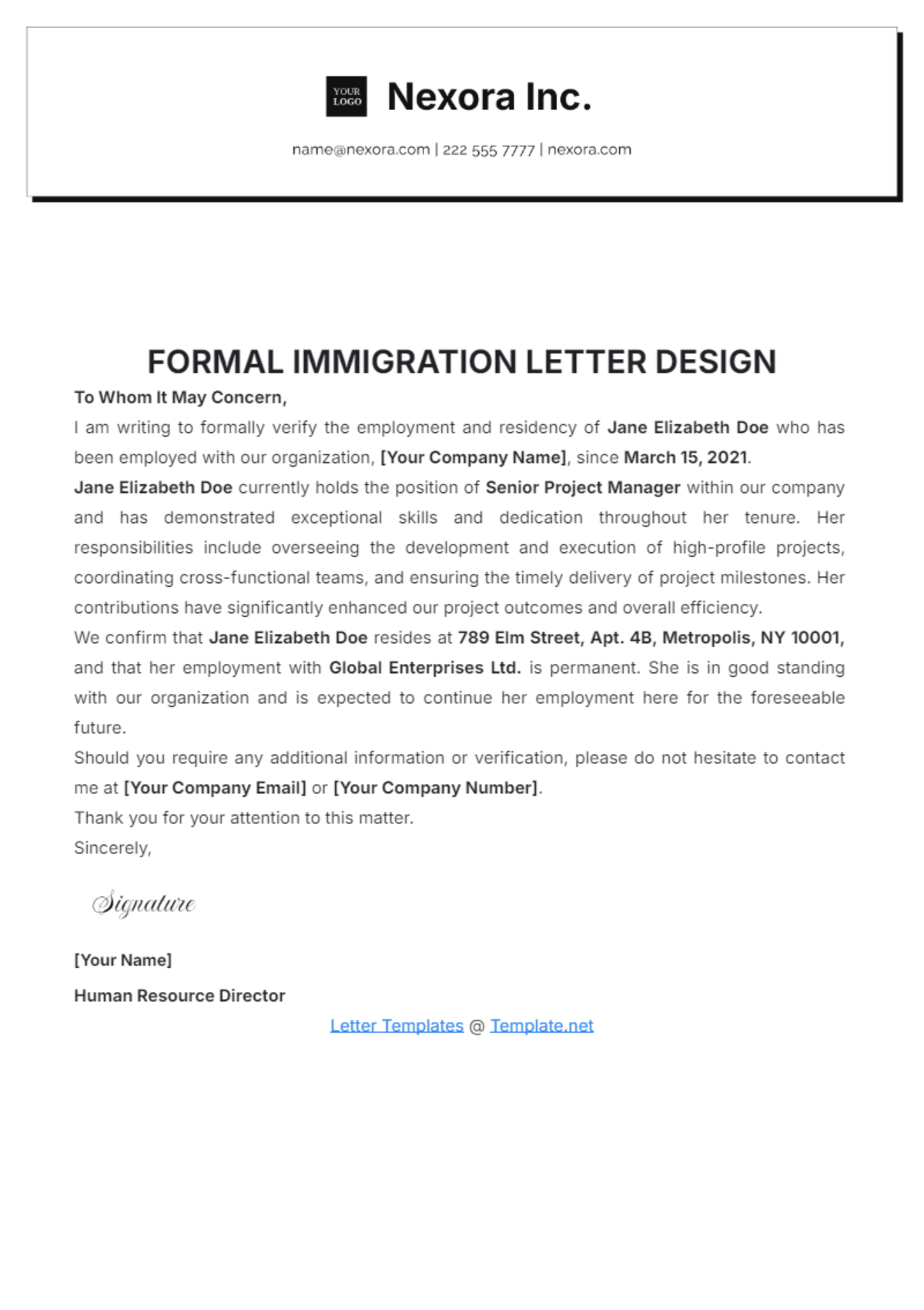 Formal Immigration Letter Design Template - Edit Online & Download