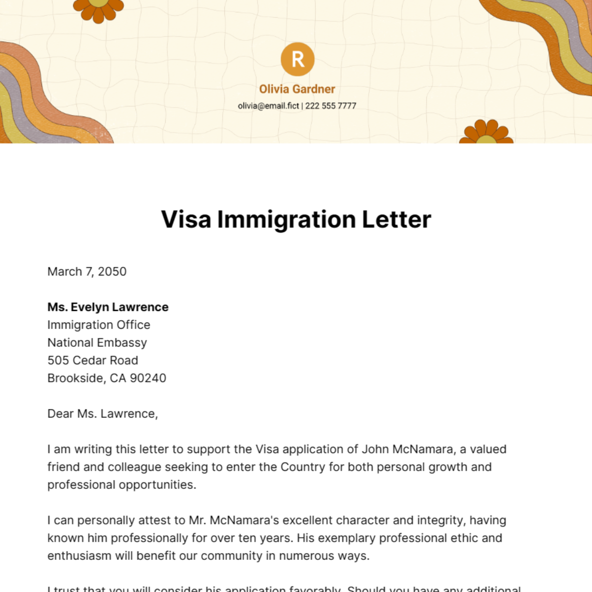 Free Visa Immigration Letter Template