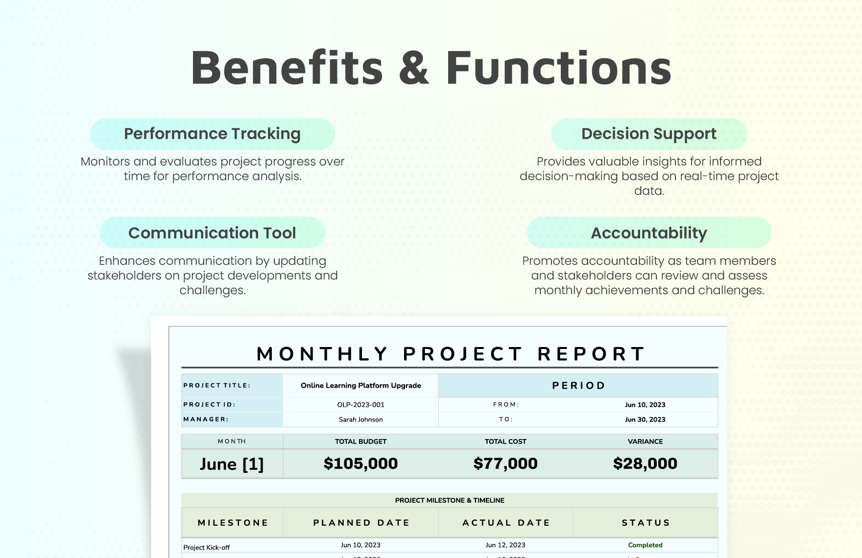 Monthly Project Report Template