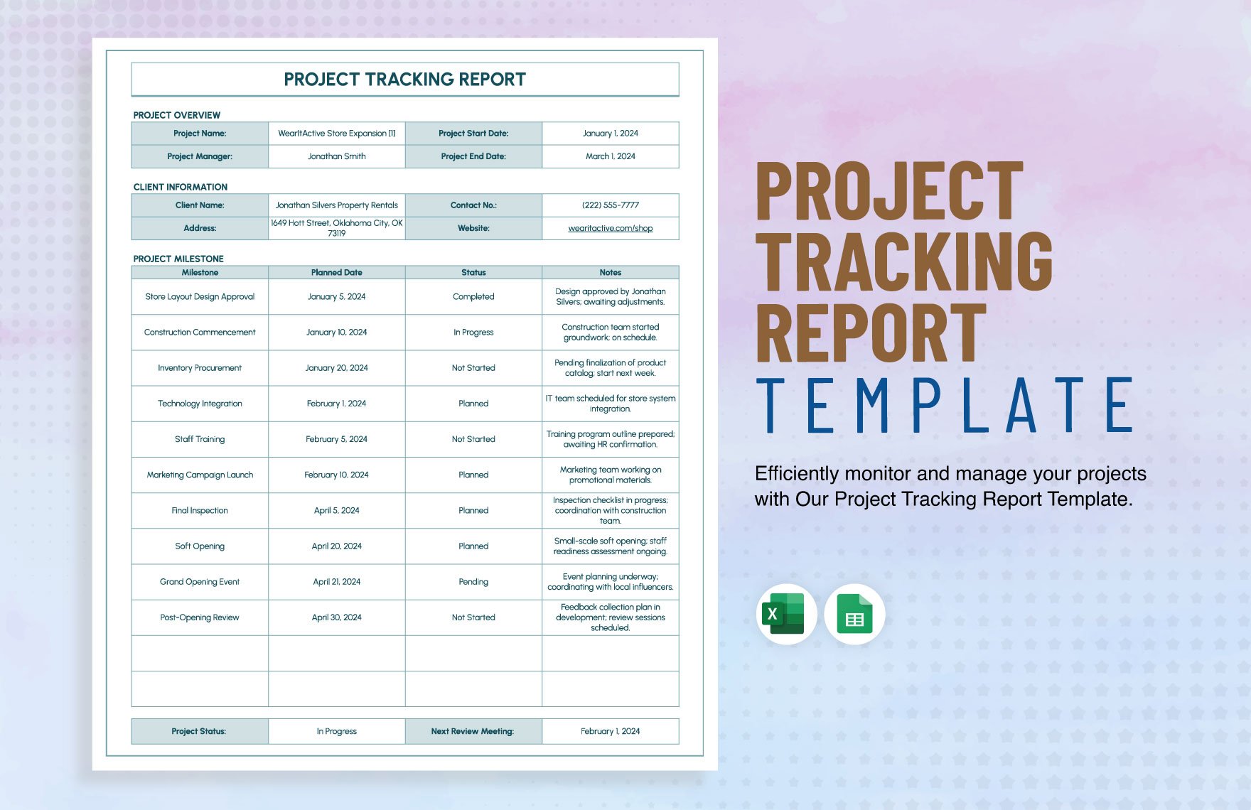 Project Tracking Report Template in Google Sheets, Excel - Download | Template.net