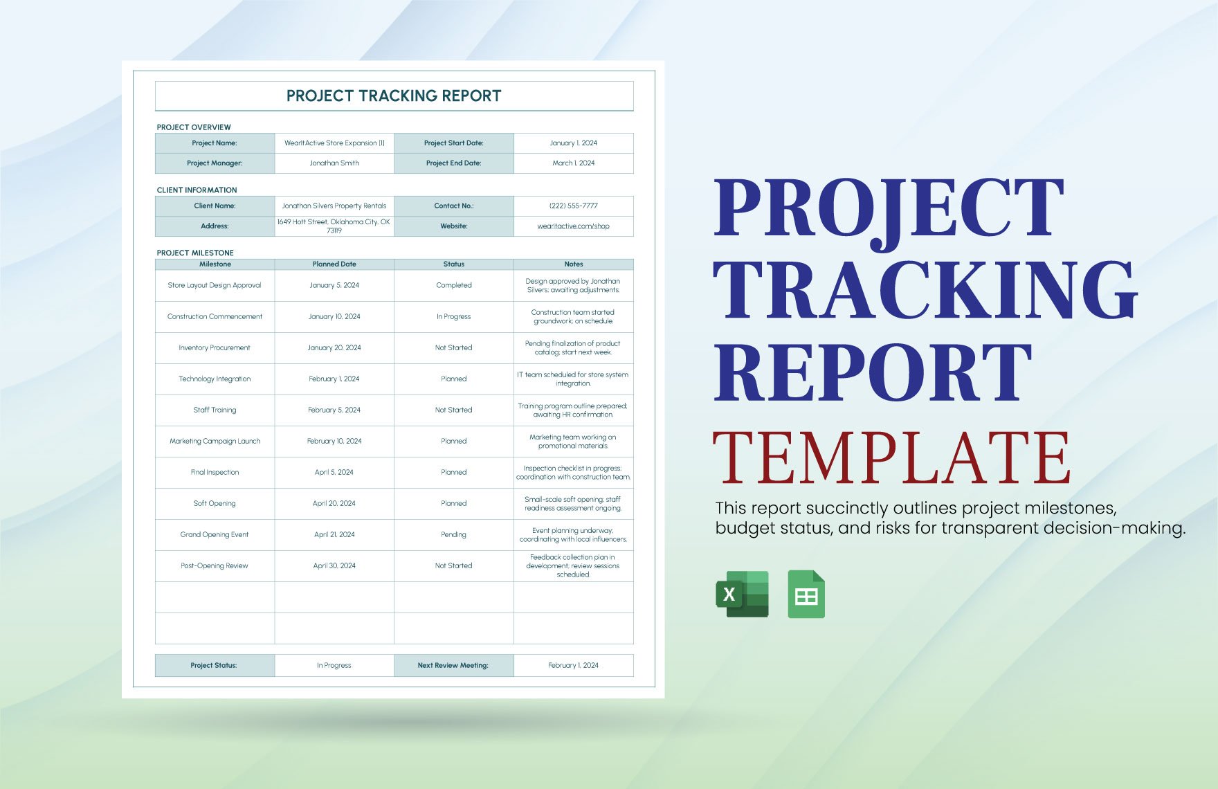 Project Tracking Report Template