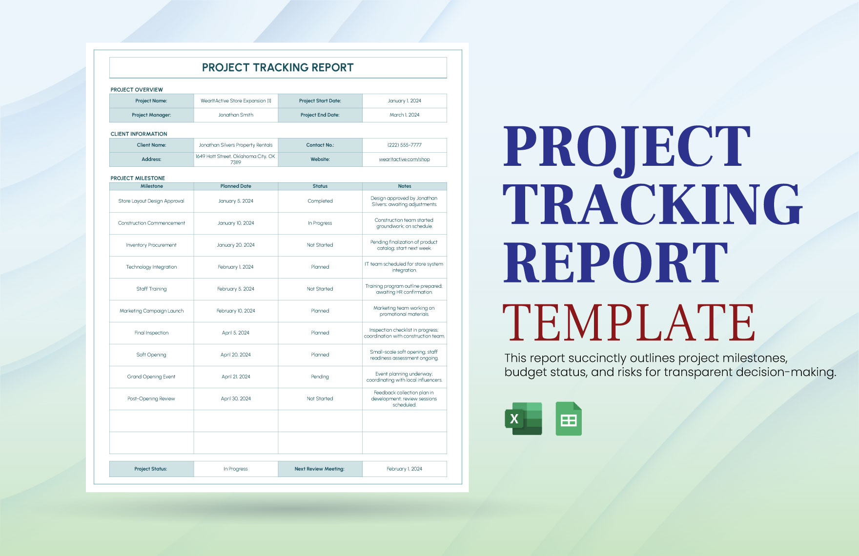 Project Tracking Report Template in Google Sheets, Excel - Download | Template.net