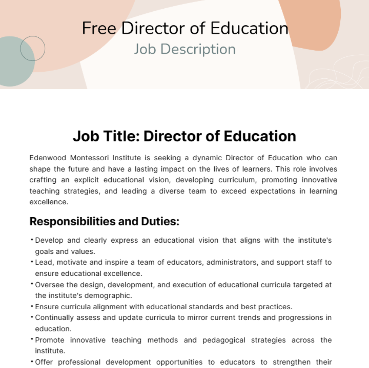 Free Director of Education Job Description Template