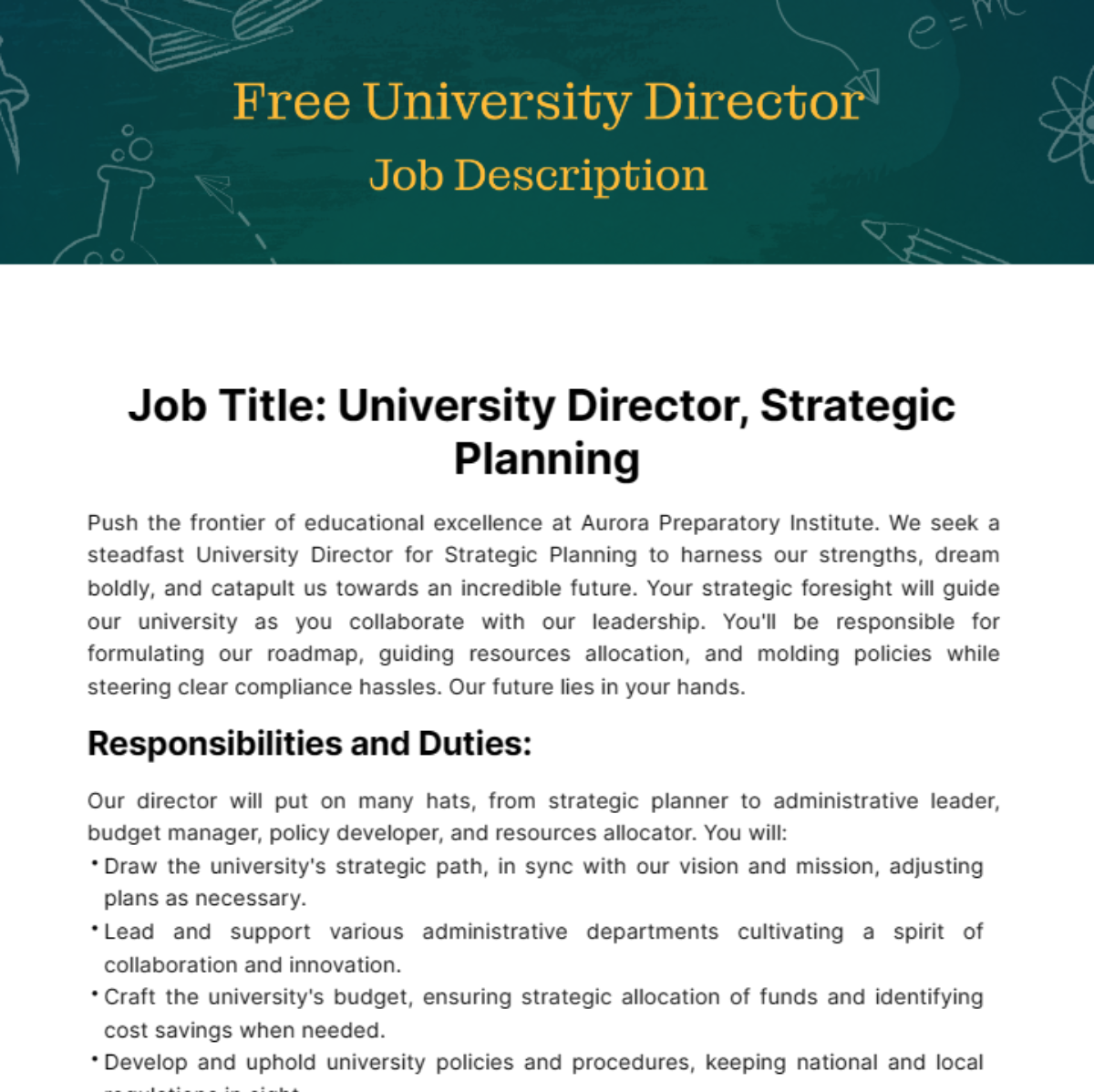 University Director Job Description Template