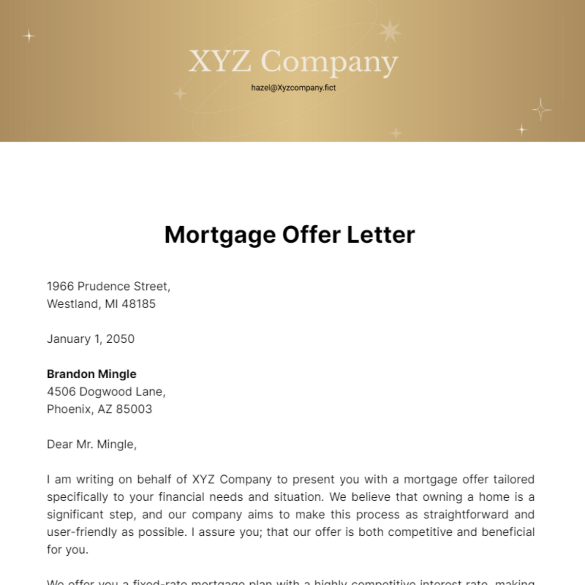 Mortgage Offer Letter Template