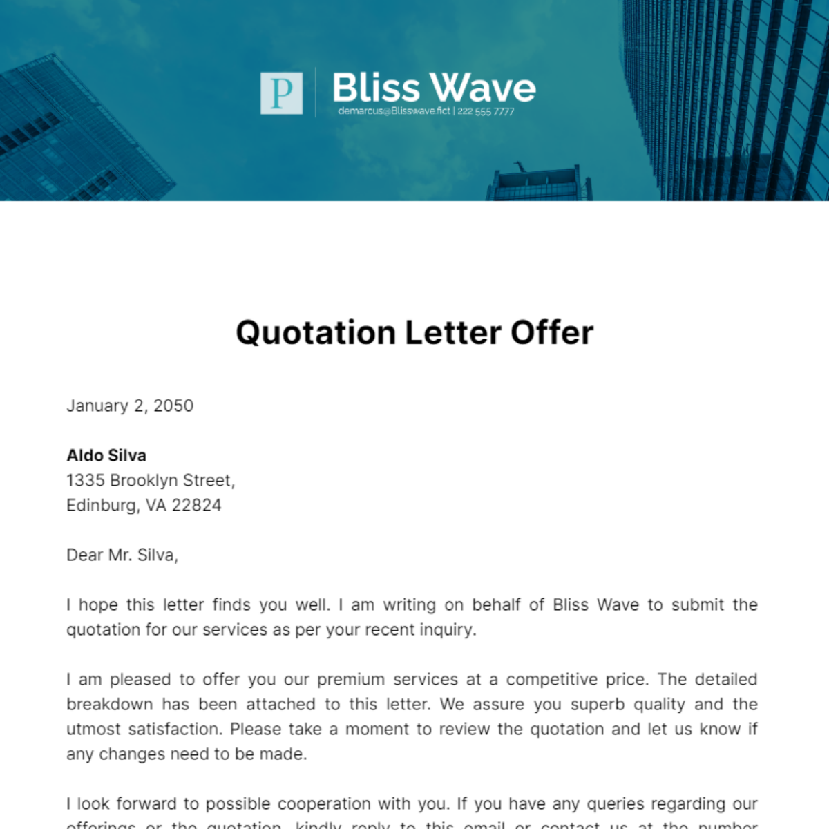Quotation Offer Letter Template