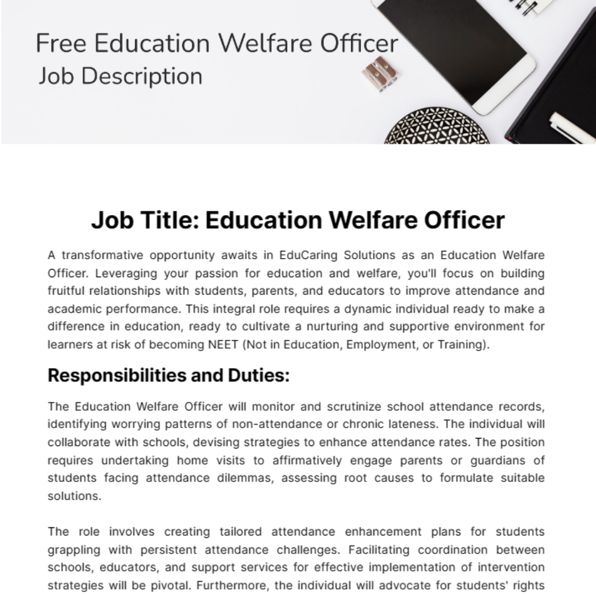 Free Education Welfare Officer Job Description Template