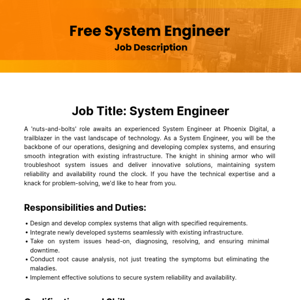 Free System Engineer Job Description Template