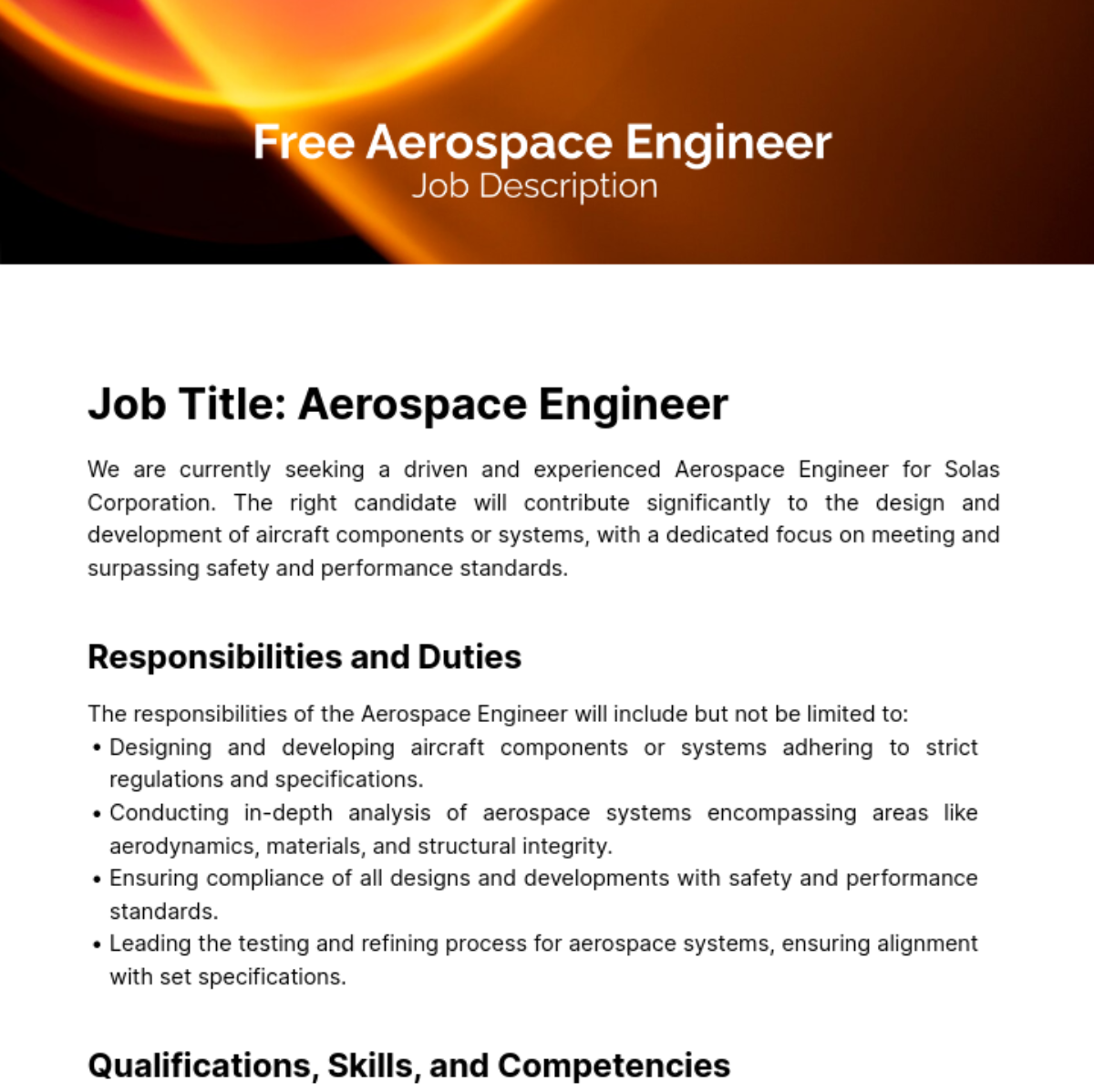 Aerospace Engineer Job Description Template
