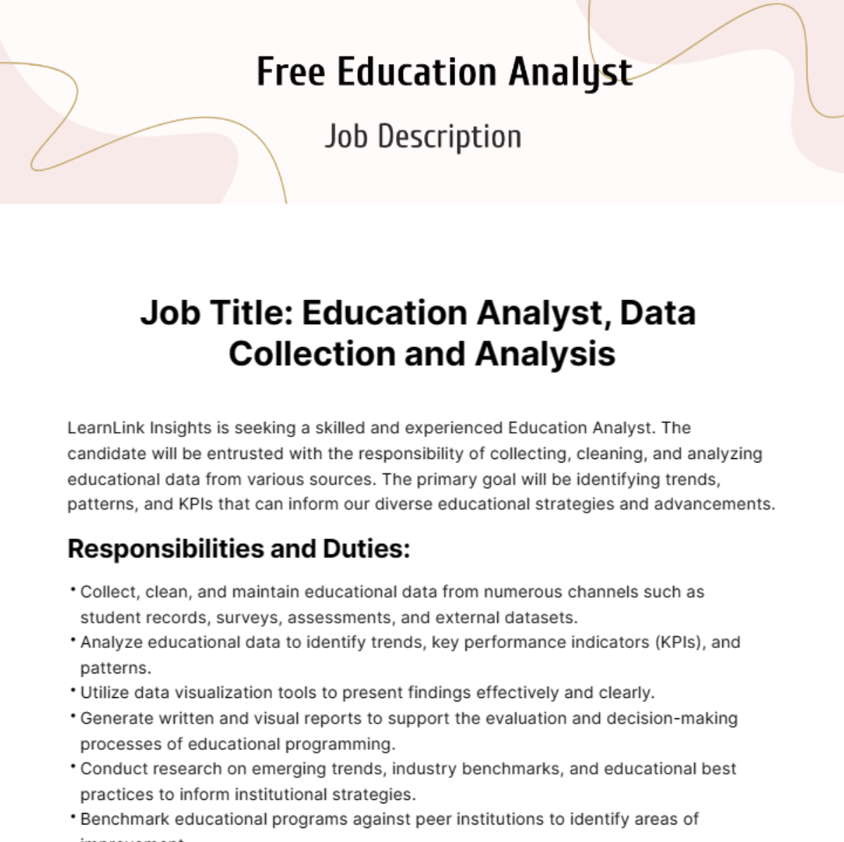 Free Education Analyst Job Description Template