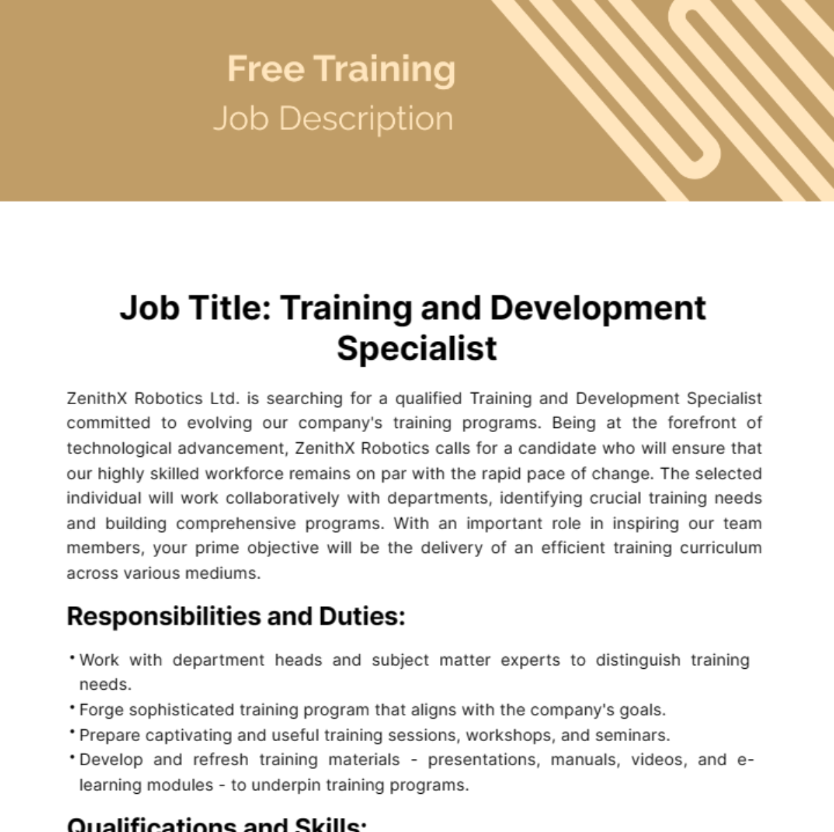 Free Training Job Description Template