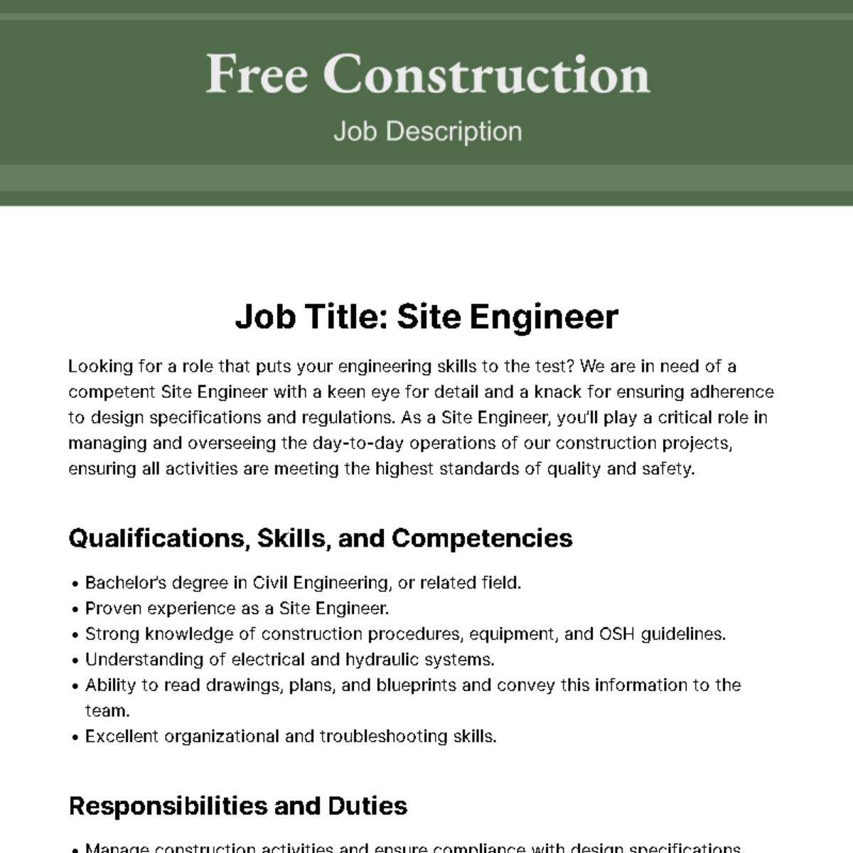 Construction Job Description Template - Edit Online & Download