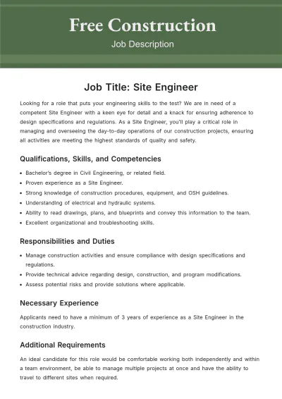 Free Construction Job Description Template to Edit Online