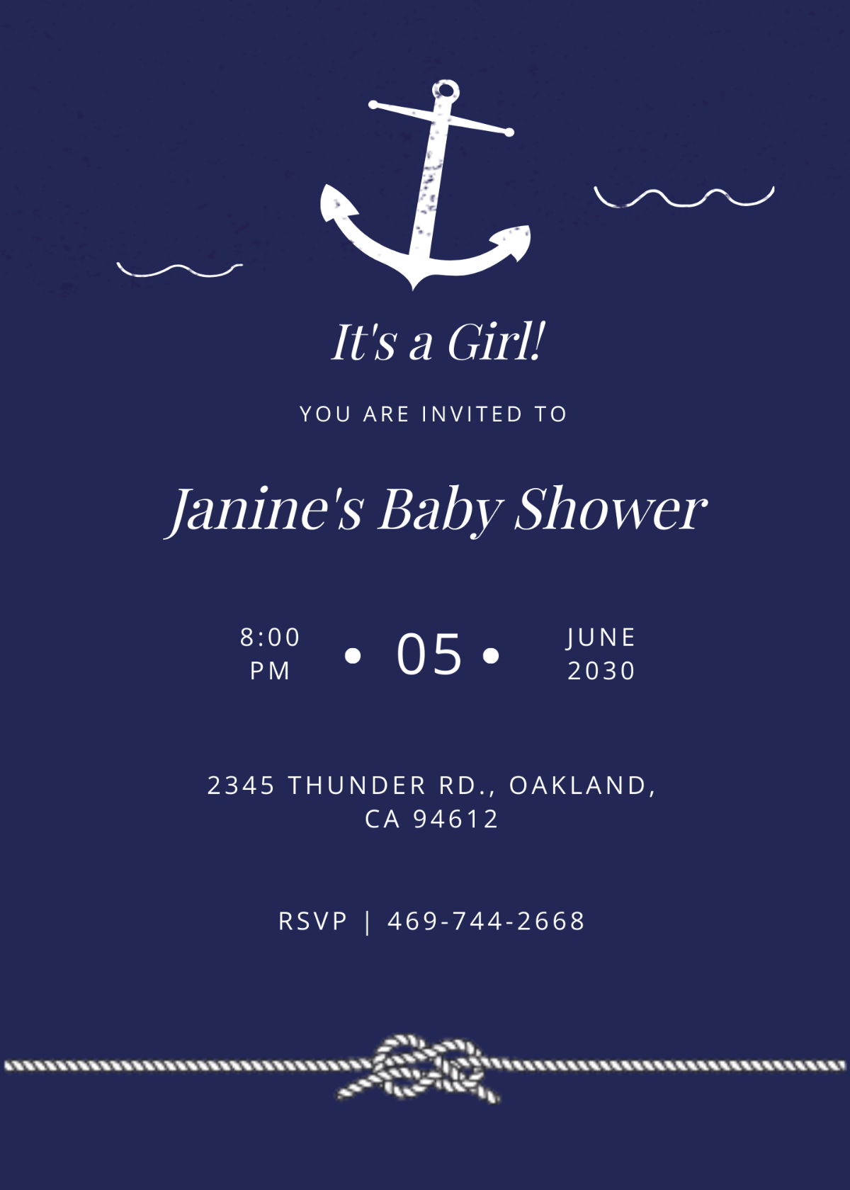 Navy Nautical Baby Shower Invitation Template