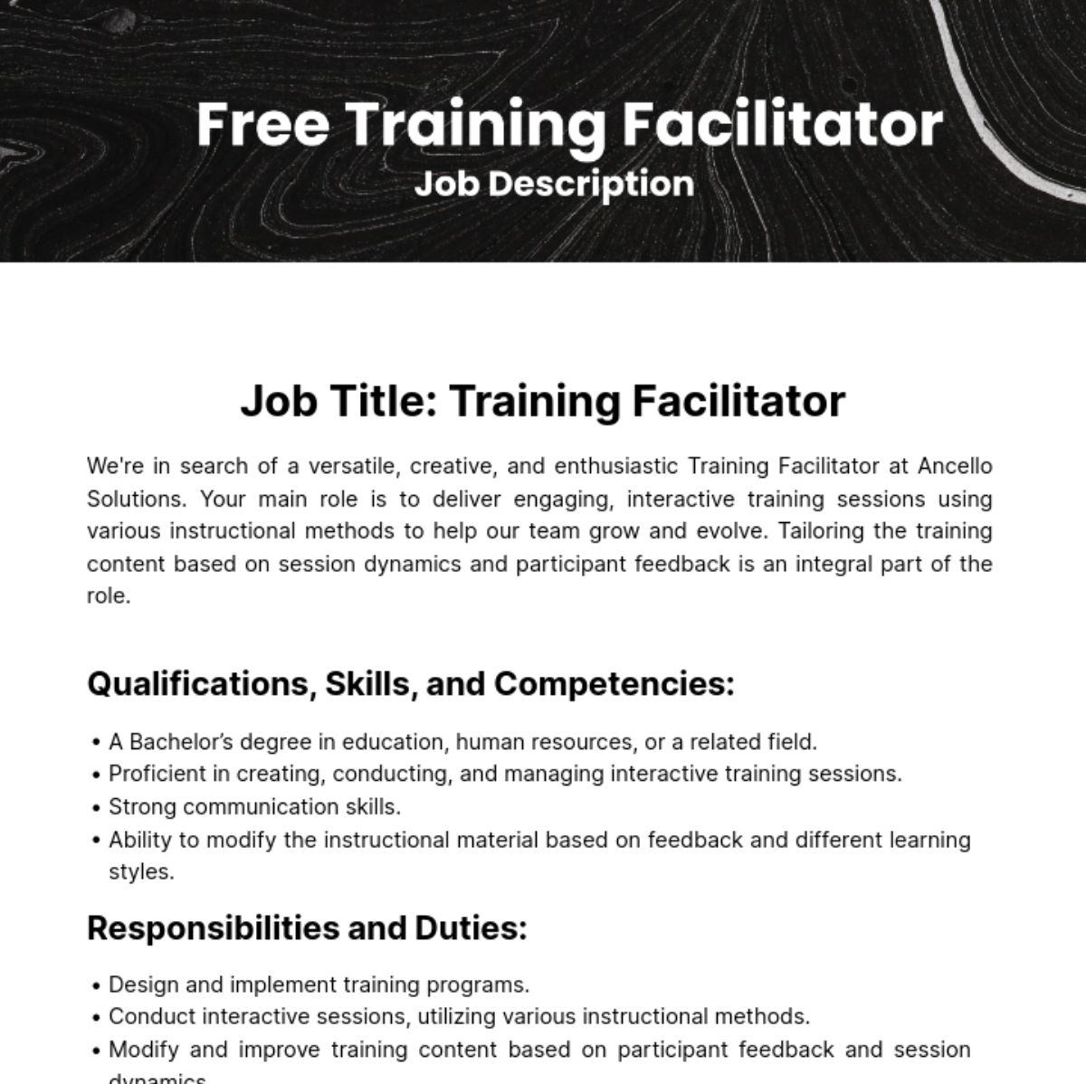 Training Facilitator Job Description Template