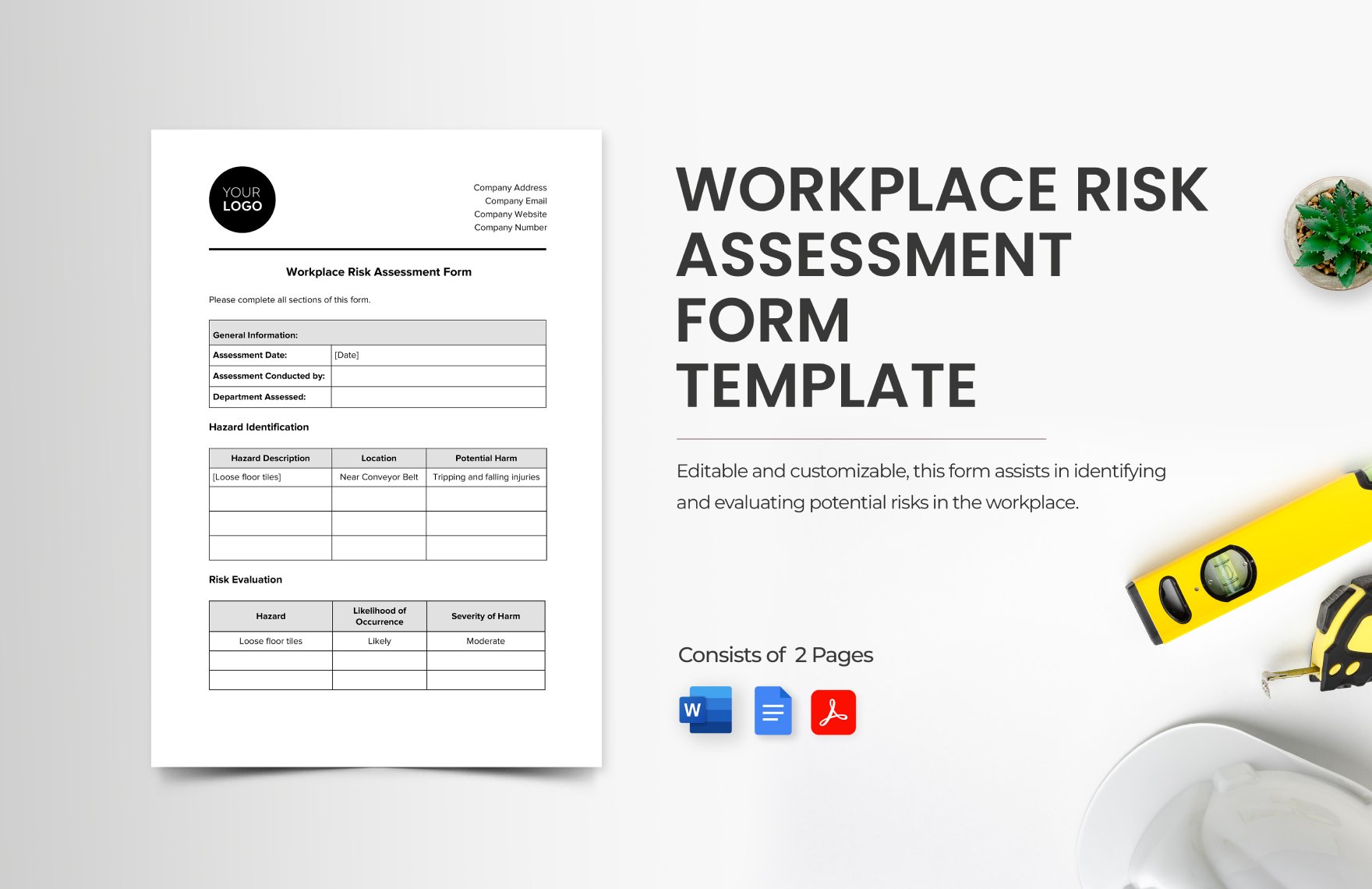 Workplace Risk Assessment Form Template in Word, Google Docs, PDF