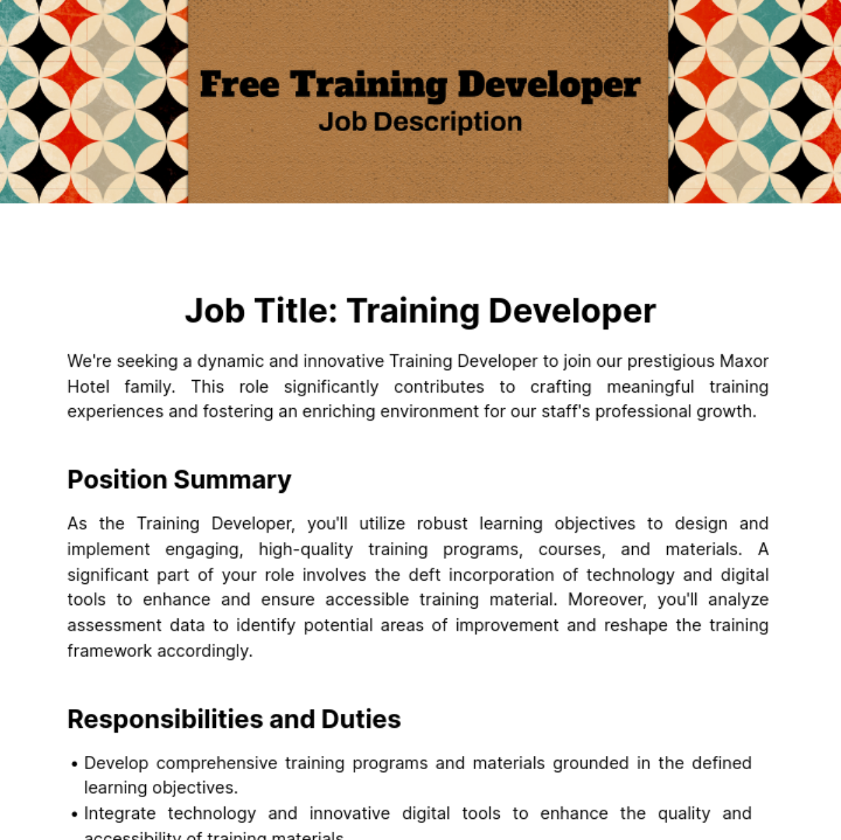 Free Training Developer Job Description Template