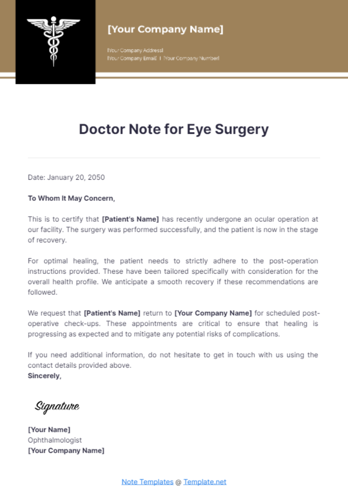 Doctor Note For Eye Surgery Template - Edit Online & Download