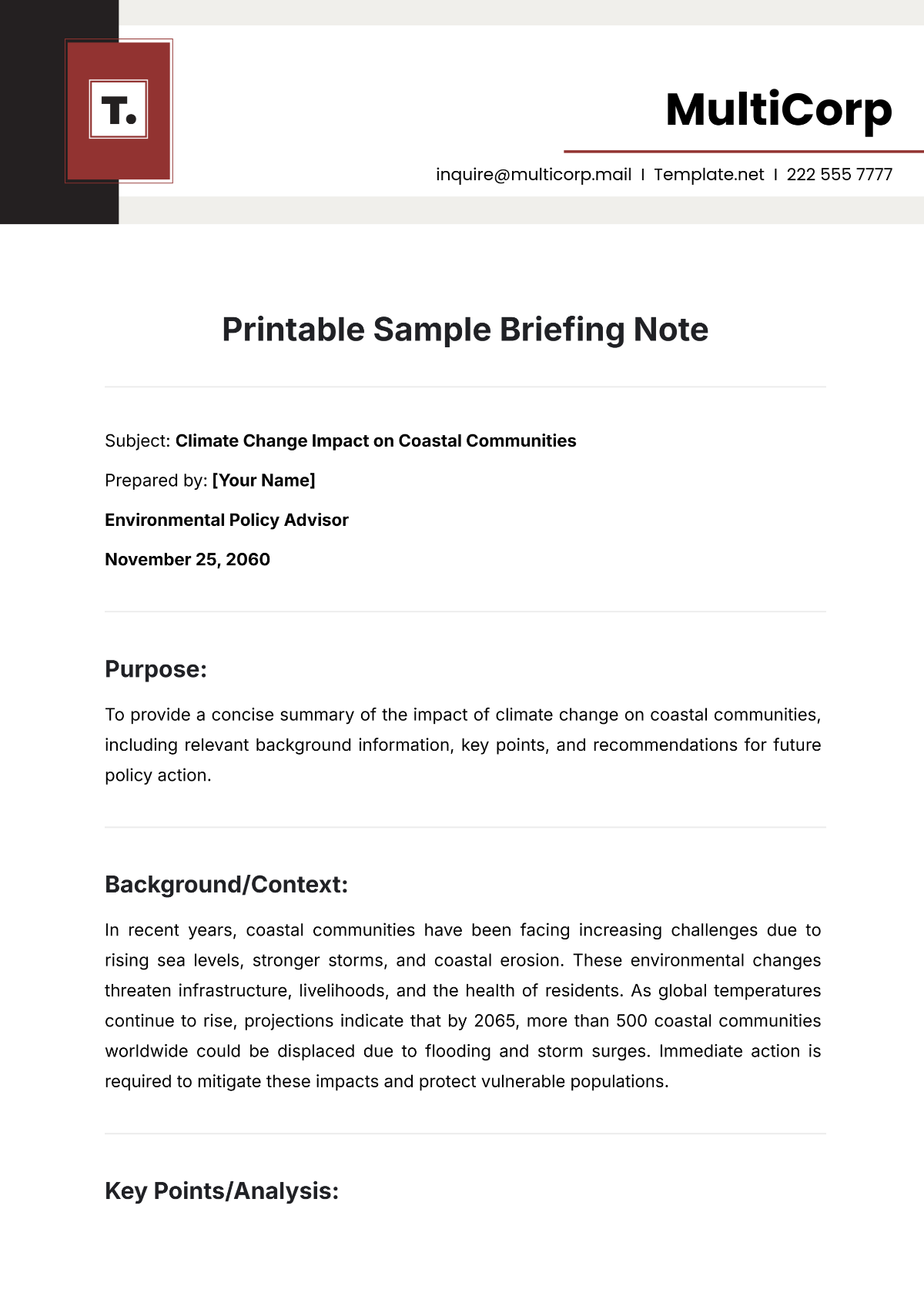 Printable Sample Briefing Note Template - Edit Online & Download