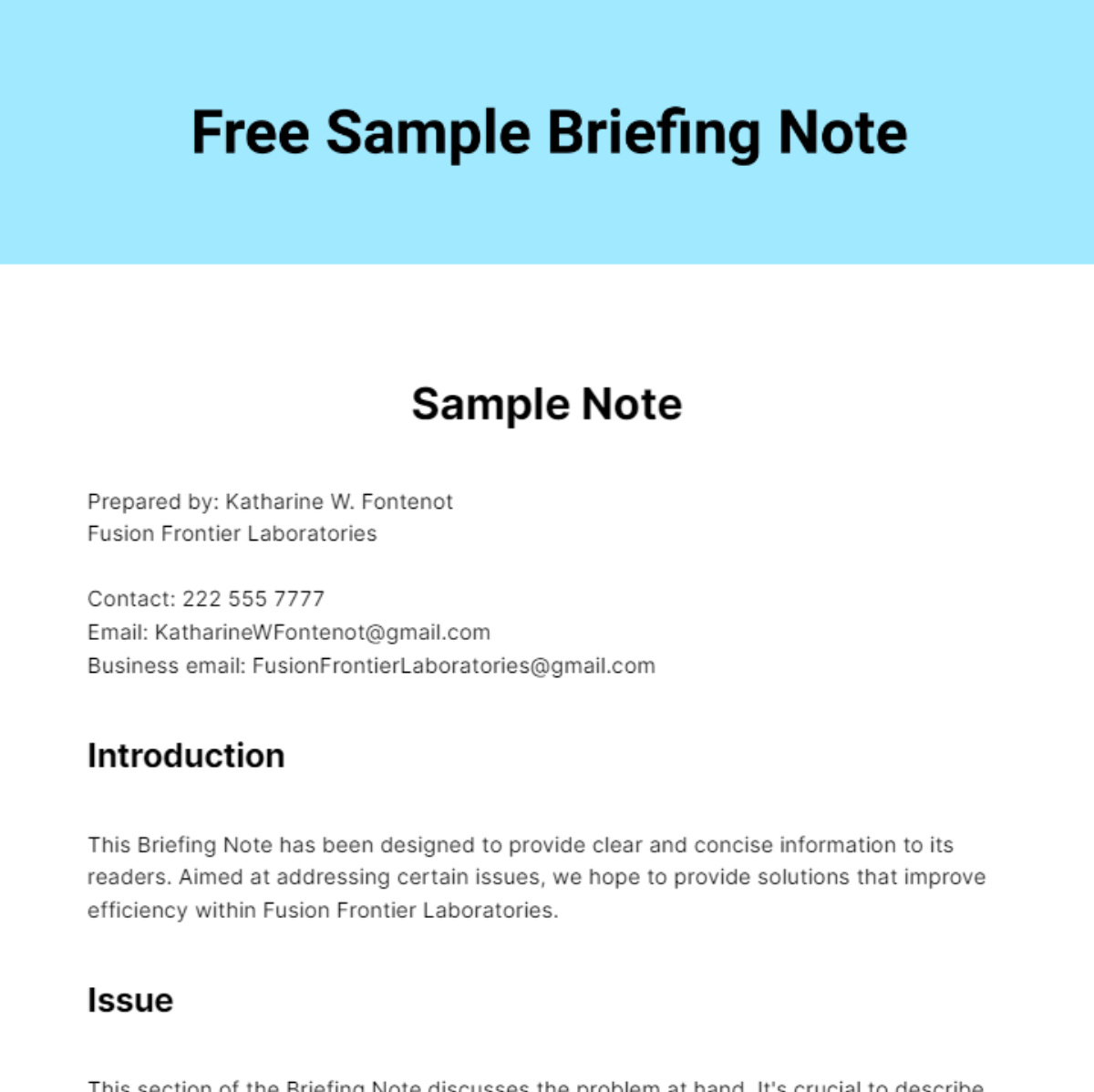 Sample Briefing Note Template