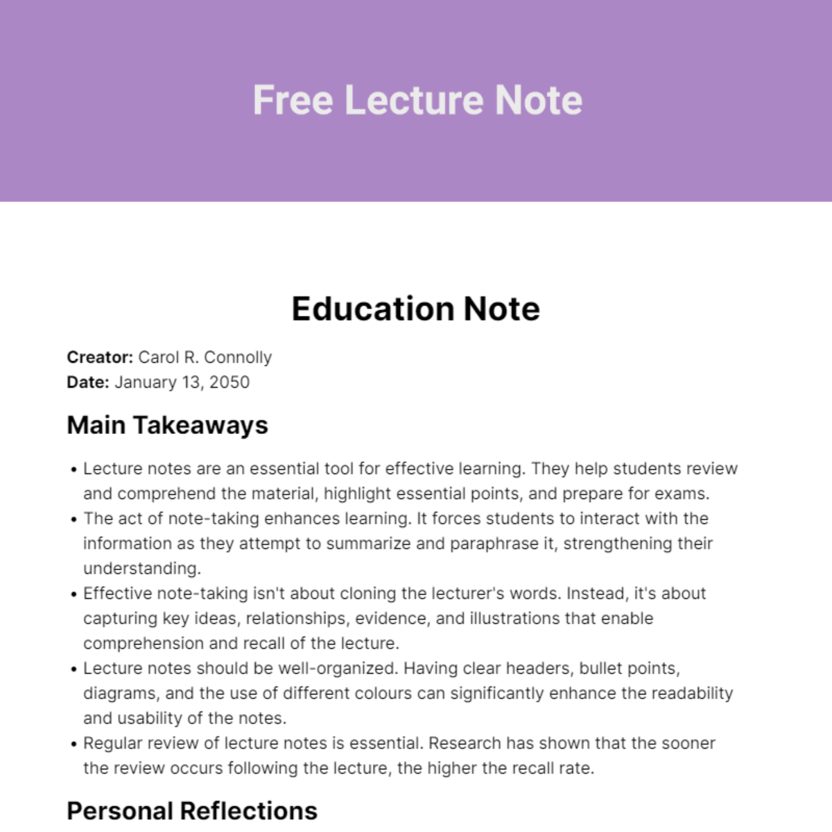 Free Lecture Note Template