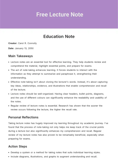 Free Lecture Note Template to Edit Online
